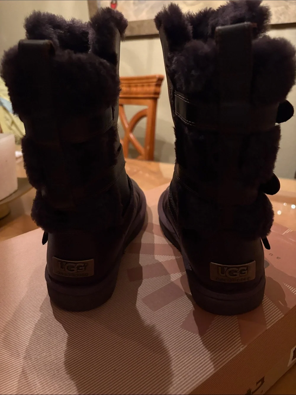 UGG Dark Brown Shearling-Trim Buckle Winter Boots